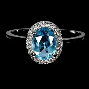925 Sterling Silver Ring Oval Swiss Blue Topaz 8x6mm Gemstone Jewelry Size 8.5 - Picture 1 of 13