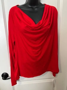 NWT MERONA L FALL COWL BRIGHT RED TEE T-SHIRT TOP TRENDY HOLIDAYS SOFT LITE - Picture 1 of 5