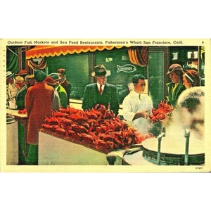 Postcard California San Francisco Outdoor Fish Market Linen Era - Picture 1 of 4