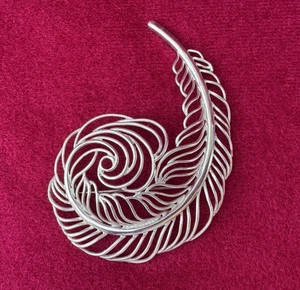 Grande spilla vintage in argento sterling 925 a forma di piuma/foglia - Foto 1 di 8