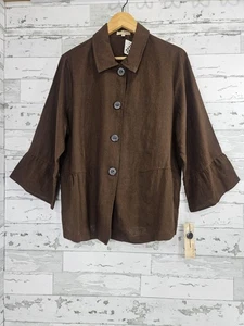 Choices 100% Linen Brown Jacket 3/4 Sleeve Button Closure Pockets Womens 1X - Picture 1 of 11
