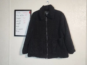 Steve Madden Teddy Bear Sherpa Coat sz Large Black Full Zip Pockets - Picture 1 of 8