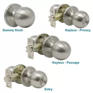 Satin Nickel Door Knob Handle Interior Keyed Entry Privacy Passage Dummy Lockset - Picture 1 of 6