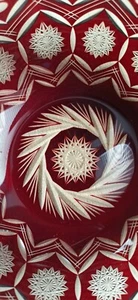 Bleikristall Schüssel tolle Form Stern Muster weinrot rot Top Zustand  - Bild 1 von 3