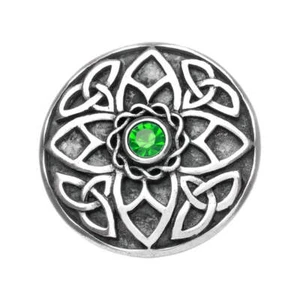 Pewter Celtic Trinity Knot Brooch with Green Stone - Picture 1 of 1