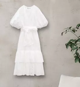 VESTIDO MIDI BORDADO CON CINTURÓN NWTZARA CON MANGAS BALÓN 0N - Imagen 1 de 6
