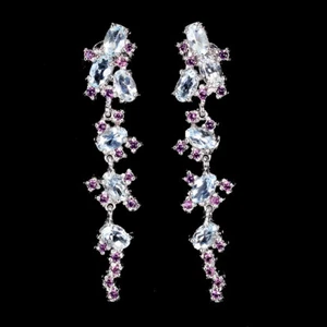 925 Pendientes de Plata de Ley Ovalado Aguamarina Rodolita Gema Granate Joyería - Imagen 1 de 10