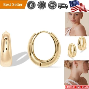 Chunky Hoop Earrings 14K Gold Plated 19mm Lightweight for Daily Wear Women - Picture 1 of 8
