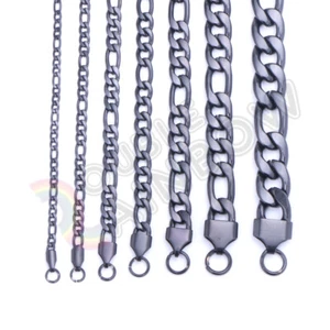 Men Women's Stainless Steel Figaro Chain Black Plated Necklace 3mm-12mm - Picture 1 of 4