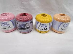 AUNT LYDIA'S CLASSIC 10 Crochet Thread 100% Cotton Lot Of 4 Mixed Colors NEW - Picture 1 of 3