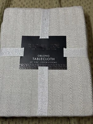 RACHEL ZOE Tablecloth White Silver Shimmer Oblong 60 x 84 NEW - Image 1 of 4