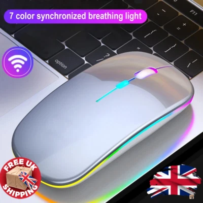 RGB Wireless Mouse | Rechargeable Silent Optical | USB PC Laptop UK - Image 1 of 4