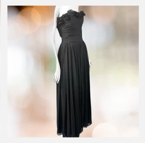 1980's Dress Maxi Black Chiffon Vintage Strapless Romantic Evening Gown Size 10 - Picture 1 of 7