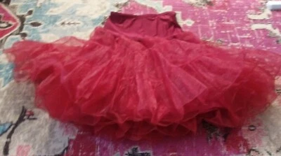Mujer Pequeño Rojo Cancan Tutú Tul S/M Falda Ajustable Rockabilly Disfraz En Muy Buen Estado Foto 1 de 3