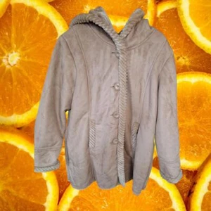 St John's Bay Faux Suede Button Up Hooded Winter Coat Size XL - Picture 1 of 7
