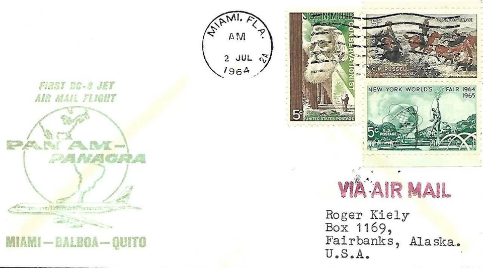 First Jet Airmail Flight Miami FL - Quito Ecuador 2 Jul 1964 AAMC#J973 - Image 1 of 1