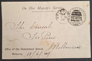 Rare 1889 Victoria Australia OHMS Franked fashioned Label - Government statist - Picture 1 of 2