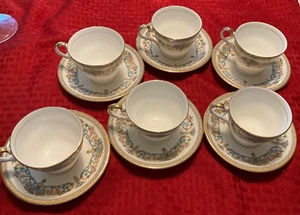 6 Sets Cups & Saucers Aynsley Fine English Bone China HENLEY Green Backstamp EUC - Picture 1 of 6