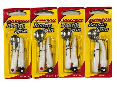 Nuevo Johnson Beetle Spin 1/4 OZ Lote de 4 Blanco con Ojo Rojo Foto 1 de 2