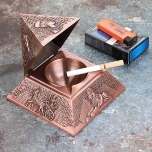 Bronzed Metal Ashtray Home Decor Smoking Egyptian Pharaoh Pyramid Ornaments Gift - Picture 1 of 9