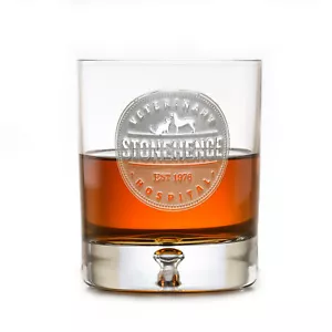 Your LOGO deep carved, engraved, etched on 3 crystal Rocks Glasses - Picture 1 of 2