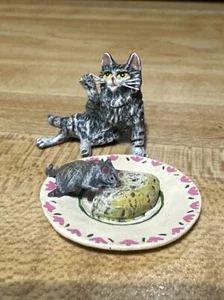 Vintage Fritz Bermann Austrian Vienna Bronze Cat With Mouse On Plate Sculpture - Picture 1 of 10
