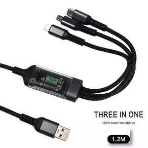 Cable de carga rápida 100W 5A 3 en 1 cable de carga rápida para teléfono montado en vehículo - Imagen 1 de 12