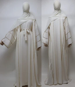 Set 3 pezzi kimono aperto Abaya con abito interno maxi abito musulmano avorio - Foto 1 di 4