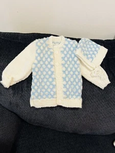 Vintage- Rare- One Of A Kind/ Handmade Baby Sweater With Matching Hat - Picture 1 of 8