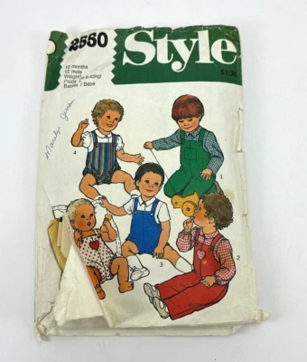 Style Babies Dungarees and Shirt Cut Pattern and Instructions Size 12 Months Vtg - Image 1 of 4