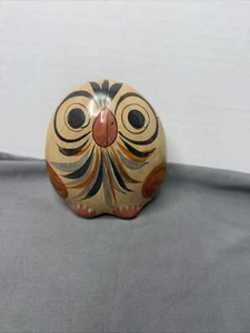 Vintage Tonala Pottery Owl Mexico Hand Painted Folk Art Floral & Leaves - Picture 1 of 7