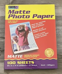 100 Sheets Matte Medium Weight Photo Paper Inkjet Pictures Office Works 8.5”x11” - Picture 1 of 4