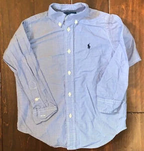 Ralph Lauren Polo Pony Long Sleeve Cotton Dress Shirt 5 Gingham Check Blue White - Picture 1 of 3