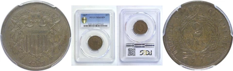 1867 Two Cent Piece PCGS MS-63 BN Cover