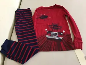 New Carter's Boys Firetruck Helicopter Pajama set Snug Fit Long Sleeve Pants Red - Picture 1 of 1