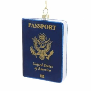 KURT ADLER 4" USA PASSPORT TRAVEL GLASS CHRISTMAS ORNAMENT J8540 - Picture 1 of 4