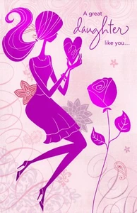Elegante VALENTINSTAGSKARTE FÜR TOCHTER rosa Rose von American Greetings + Umschlag - Bild 1 von 5