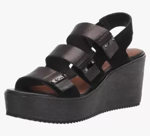 Donald Pliner IRIS Women’s US 8.5 Black Leather Platform Wedge Sandal MSRP $228 - Picture 1 of 9