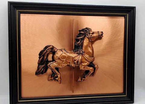 3D Copper Carousel Horse On Copper Background Framed Art 16 x 13 John Louw Style Cover