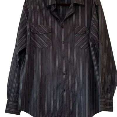 Galaxy by Harvic Men's XL Gray Striped Long Sleeve Button-Up Shirt - Image 1 of 4
