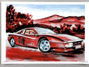 Einmalige Kunst Grafik von Original Gemälde "FERRARI TESTAROSSA" Bild, NO FOTO! - Bild 1 von 4