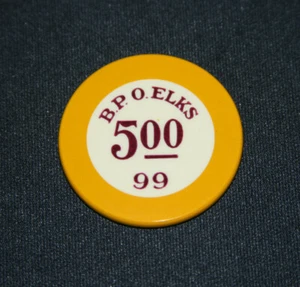 B.P.O.Elks Club $5 Gambling Chip ~ Lodge 99 L.A. - Picture 1 of 2
