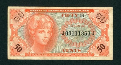 Série 641 50 centavos certificado de pagamento militar dos EUA papel moeda - Imagem 1 de 2