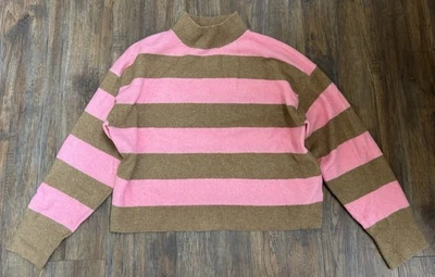 J. Suéter Crew Rugby a Rayas Extra Suave Cuello Simulado Rosa Marrón BS903 Cuadrado Para Mujer L Foto 1 de 4