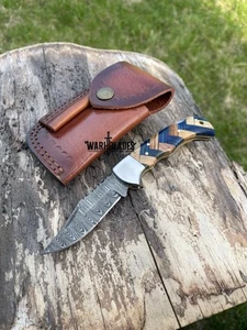 Damascus Steel Folding Pocket Knife Made In USA Outdoor Camp Knife 04 - Picture 1 of 4