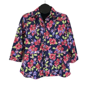 Lands' End No Iron Supima Floral Print Shirt Women's Plus Size 14 Cotton Career - Picture 1 of 12