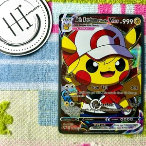 Ash Ketchum Pikachu VCOS Pokemon Card Holo Cosplay ART - Picture 1 of 2