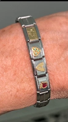 NOMINATION  STAINLESS STEEL BRACELET  WITH 4 GOLD CHARMS...SIZE 6 - Image 1 of 4