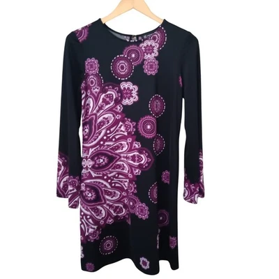 INC International Concepts платье M черный фиолетовый пейсли длинным рукавом замочная скважина - Изображение 1 из 4