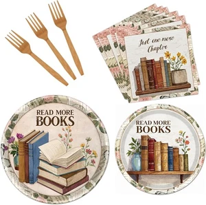 Buch Motto Party Geschirr Deko, 96 Teile Book Club Pappteller Servietten... - Bild 1 von 7